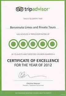 Trip Advisor 2012 Certificate of Excellence