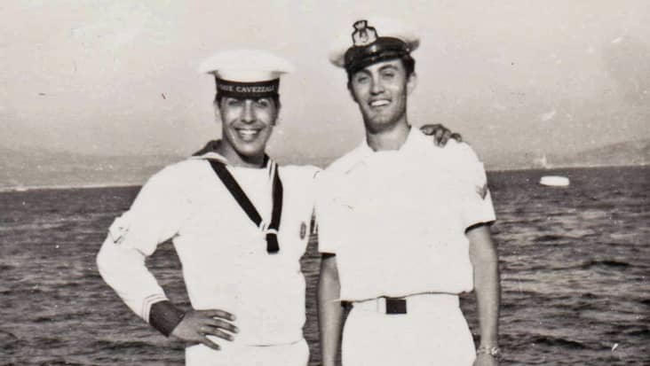 Umberto and friend at the port La Spezia when onboard of the "Cavezzale" the ship of the Incursori (Italian Navy Seals)